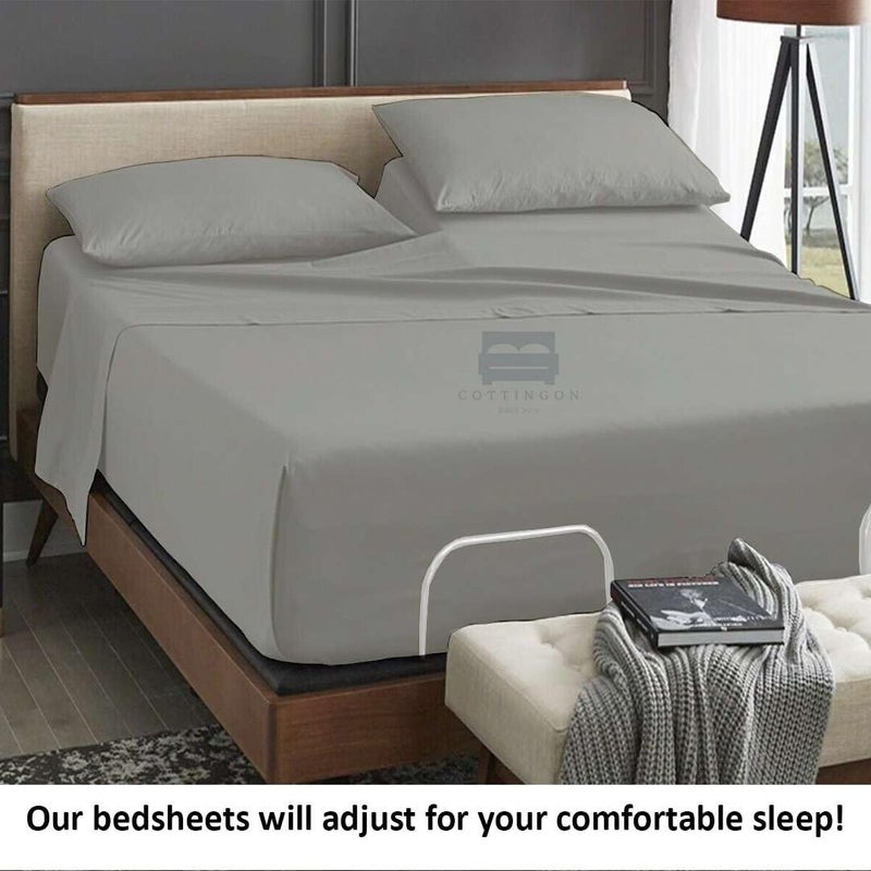 Cottingon Top Split King Sheets Set for Adjustable Bed - 4 Piece Sleep Number Bed Sheets - 100% Egyptian Cotton - 16 Inch Deep - 28 Split King - Light Grey Solid - Image 2
